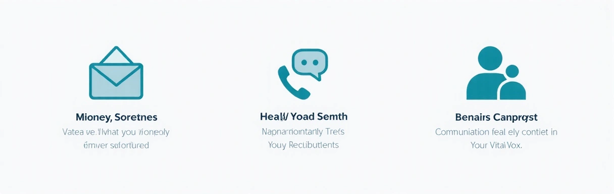 Communication icons: envelope, phone, chat bubble, representing various ways to connect with VitaVox.