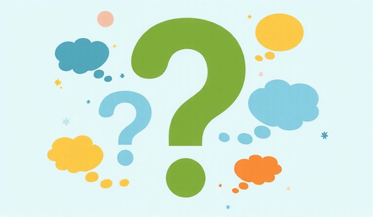Illustration of a large question mark surrounded by smaller thought bubbles, symbolizing frequently asked questions and clarity.