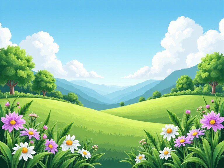 Serene natural landscape with healthy plants and a clear blue sky, symbolizing natural health and beauty.
