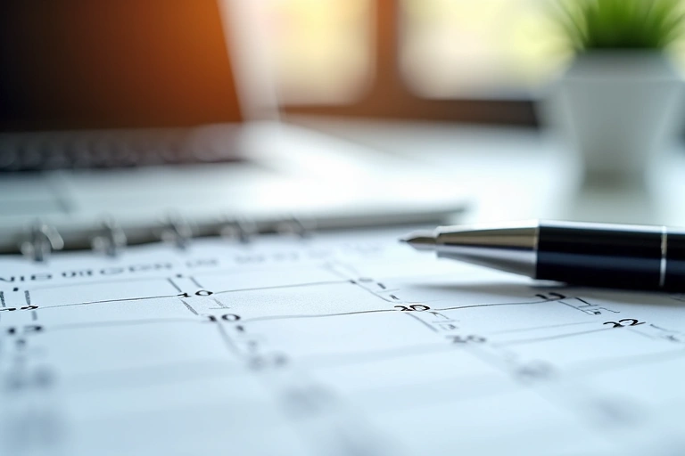 A calendar with a highlighted date and a pen, symbolizing policy updates and review.