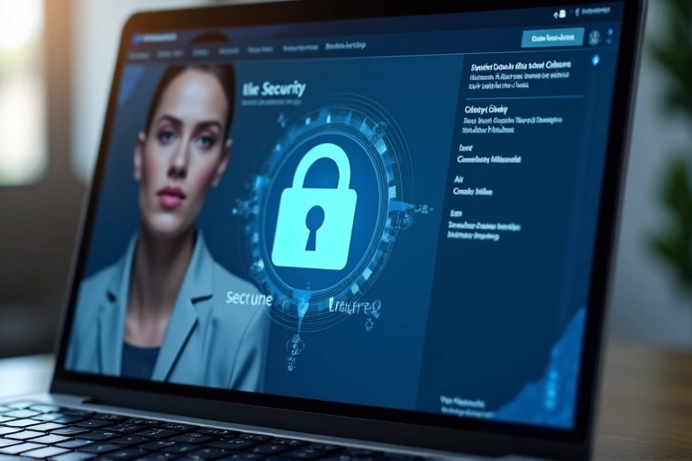 Laptop showing a secure website with a lock icon, representing data security and privacy.